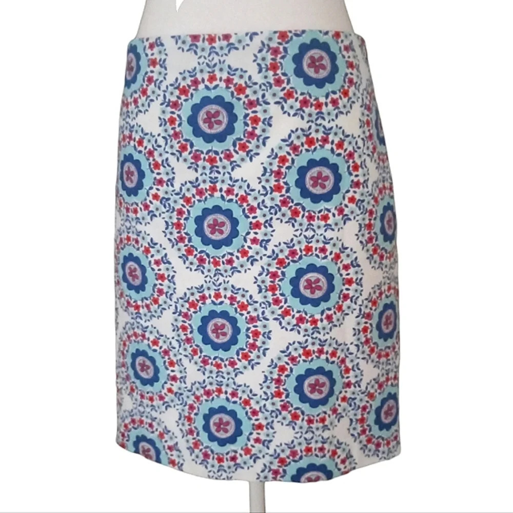 Talbot's Knee Length Floral Medallion Print Cotton Side Zip Skirt Size 12